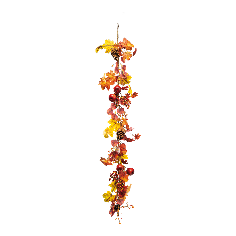 Autumn garland, 150cm out of styrofoam/artificial silk/natural material, with apples and pine cones, flexible