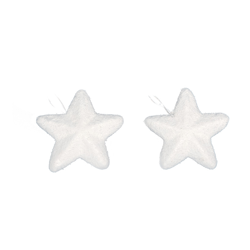 Snow stars, Ø 10cm, 2pcs./blister, with hanger, styrofoam