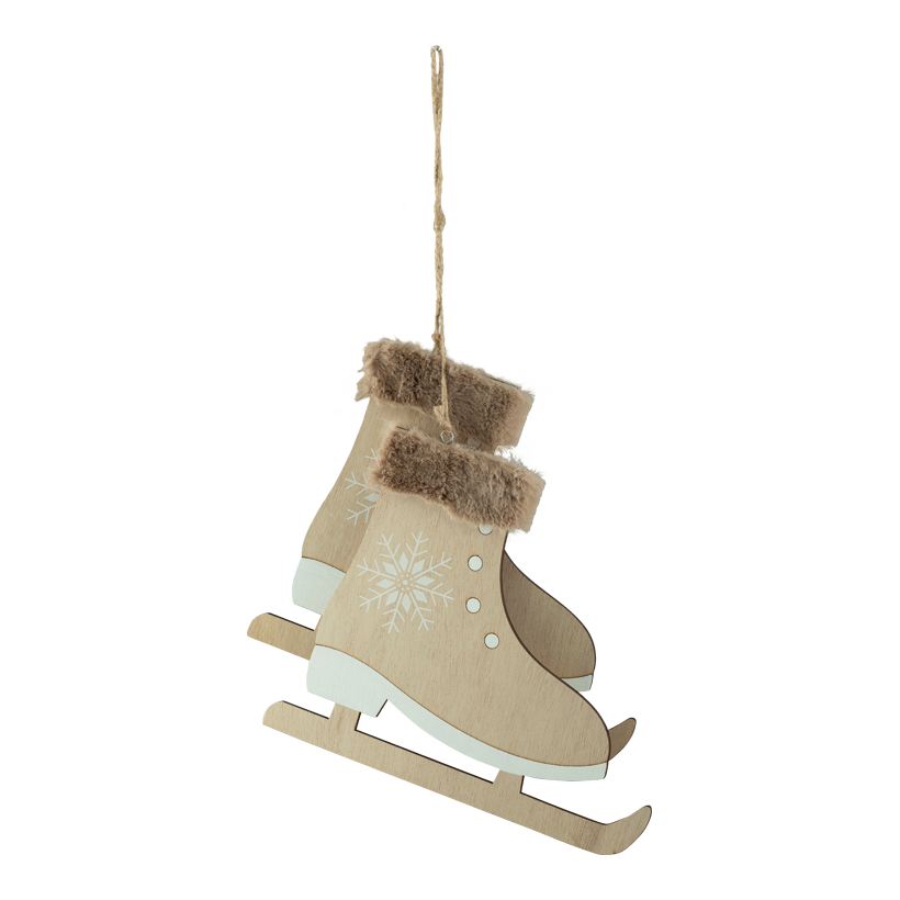 Pair of skates, 25x21cm out of wooden/faux fur, flat, with hanger