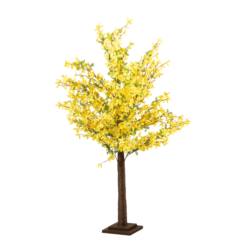 Forsythienbaum, 120cm Holzfuﬂ: 17x17x3cm aus Kunststoff/Kunstseide/Holz