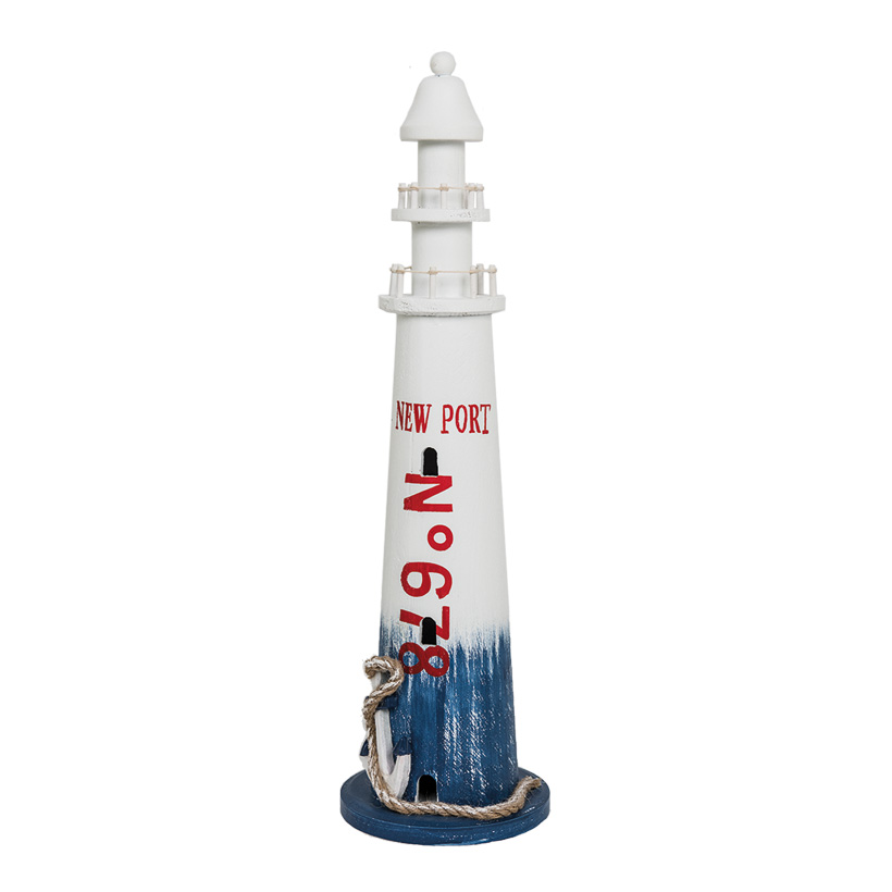 Lighthouse made of wood, 57,5x16cm with rope and anchor, No. 879