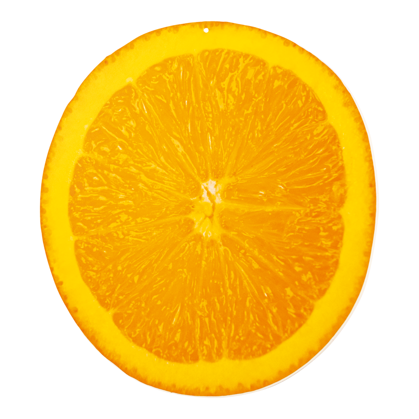 # Orange slice, Ø 30cm Dicke: 5mm out of plastic, flat, double-sided, for hanging