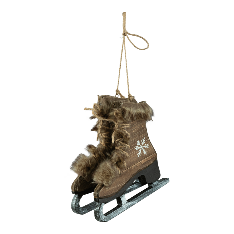 Pair of skates, 22x21x2cm out of wooden/faux fur