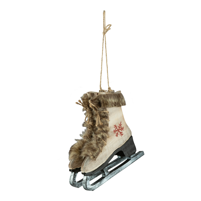 Pair of skates, 22x21x2cm out of wooden/faux fur