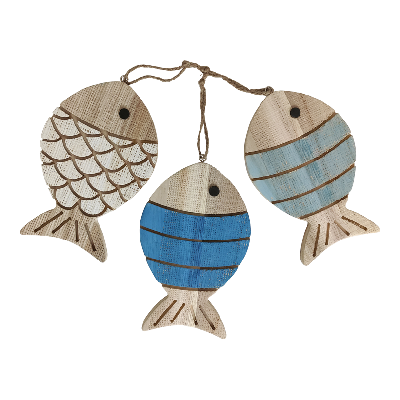 Fish hanger, 28x10x1,5cm set of 3, out of wood, to hang