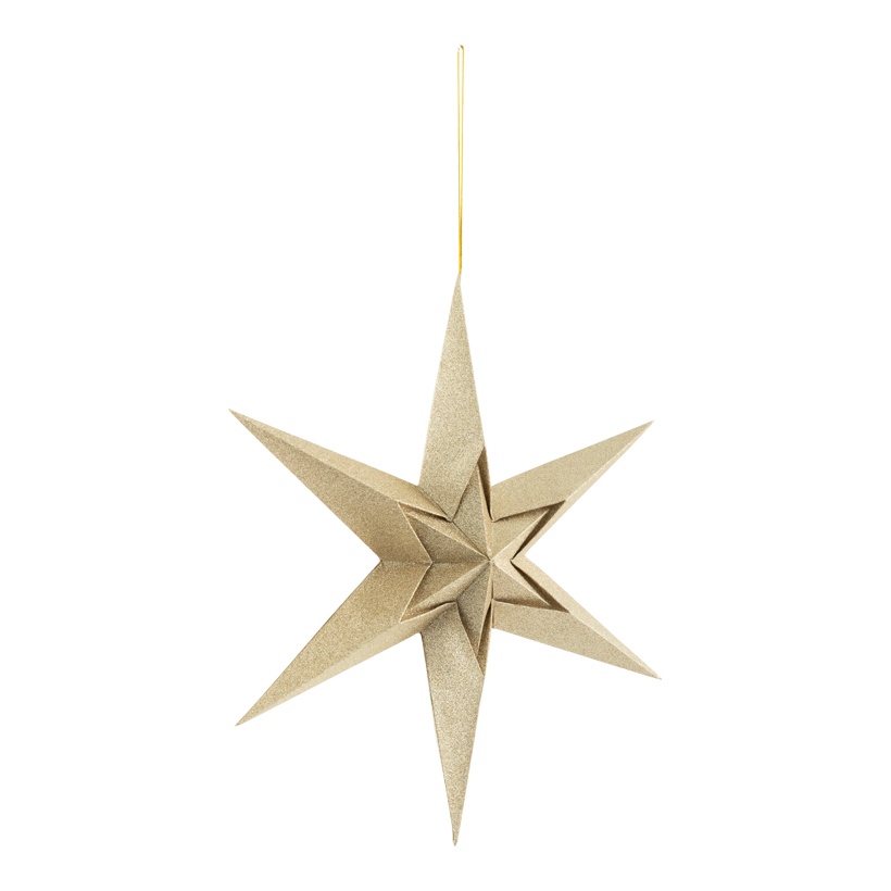 Foldable star, ⌀ 30cm 6-pointed, out of paper, with magnetic clasp, glittered