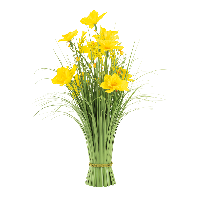 Bundle of grass with daffodil flowers, 50cm Fuﬂ: Ø 8cm, Breite: 30cm out of plastic/artificial silk