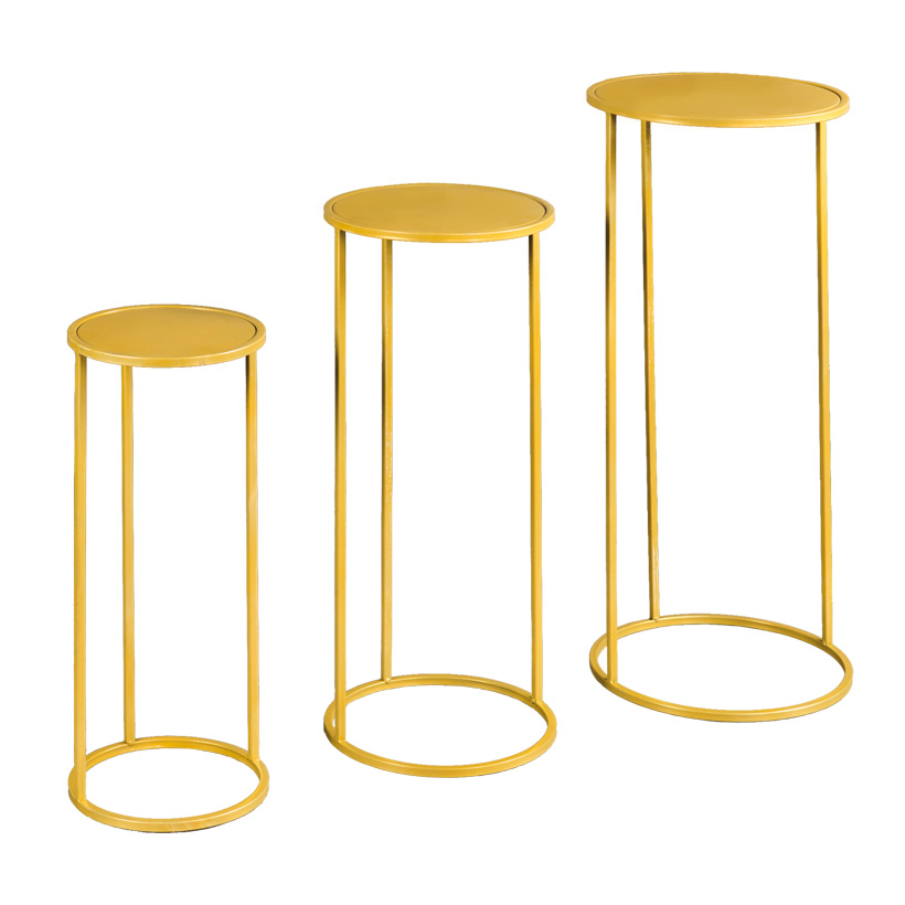 Metal tables, 22x22x50cm, 27x27x60cm, 32x32x70cm round, set of 3, powder coated, nested