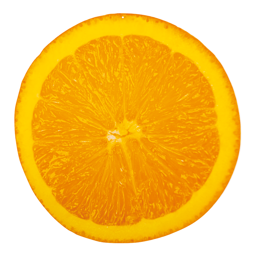 # Orange slice, Ø 50cm Dicke: 5mm out of plastic, flat, double-sided, for hanging