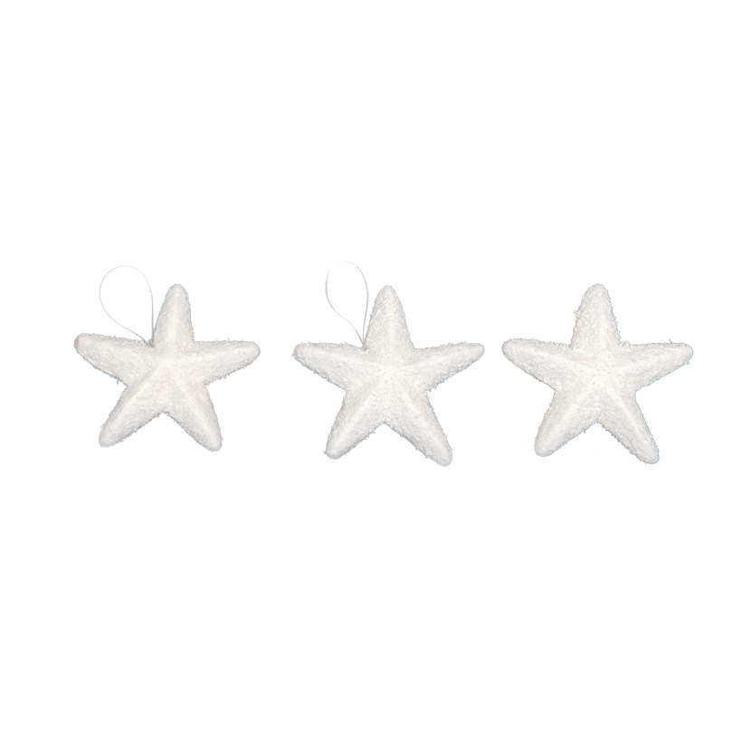 Étoiles de neige, Ø 8cm, 3pcs./blister, avec suspension, polystyrène