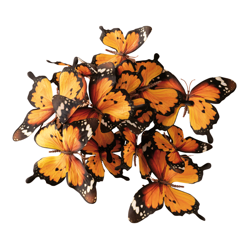 Butterflies, 9,5x11,5x5cm & 14,5x16,5x5cm set of 12pcs, out of polyester/plastic, with clip