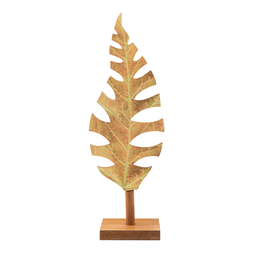 Autumn leave with wooden, 60cm Holzfuﬂ: 16x12x3cm 2-parts, out MDF